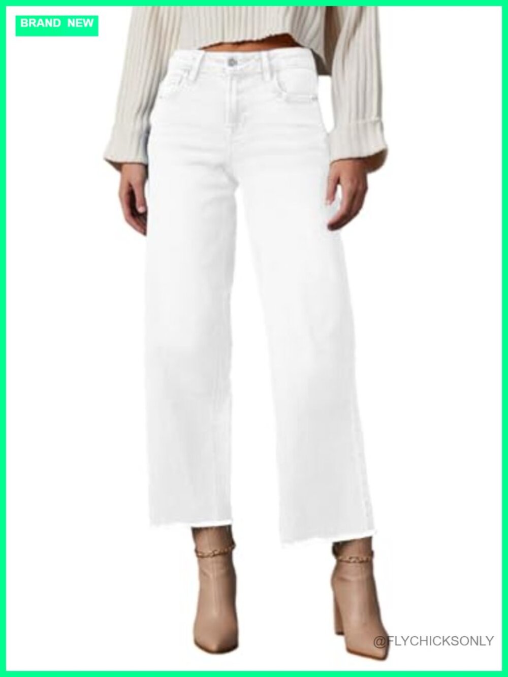 Women's High Waisted Wide Leg Cropped Jeans Stretchy Denim Flare